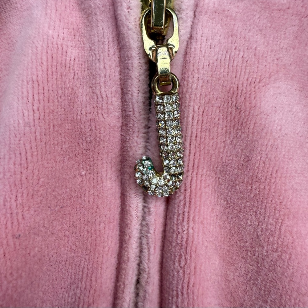 Juicy Couture Pink Velour Zip Up Hoodie Women’s Small Rhinestone “J” Zipper Y2K‎ - Picture 8 of 11